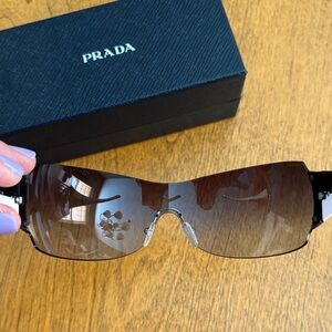 Prada Black and White Sunglasses with Silver accents, Gray gradient lens